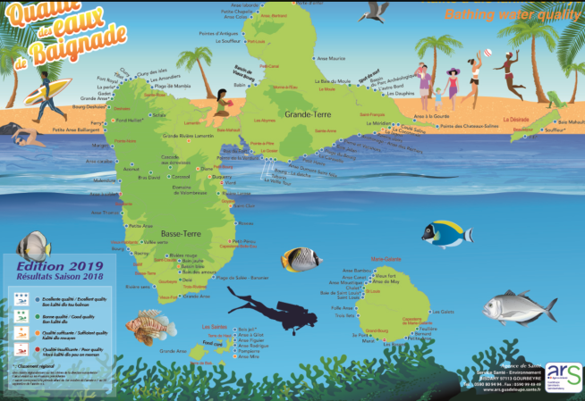 Carte qualité des eaux de baignade Guadeloupe 2018